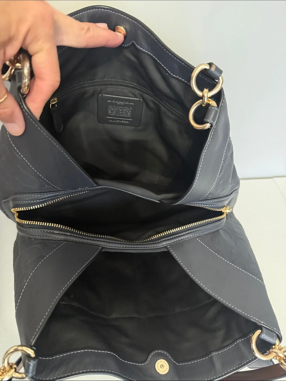 Coach Gray Embossed Leather Lexus Shoulder Hobo Bag with Gold Hardware